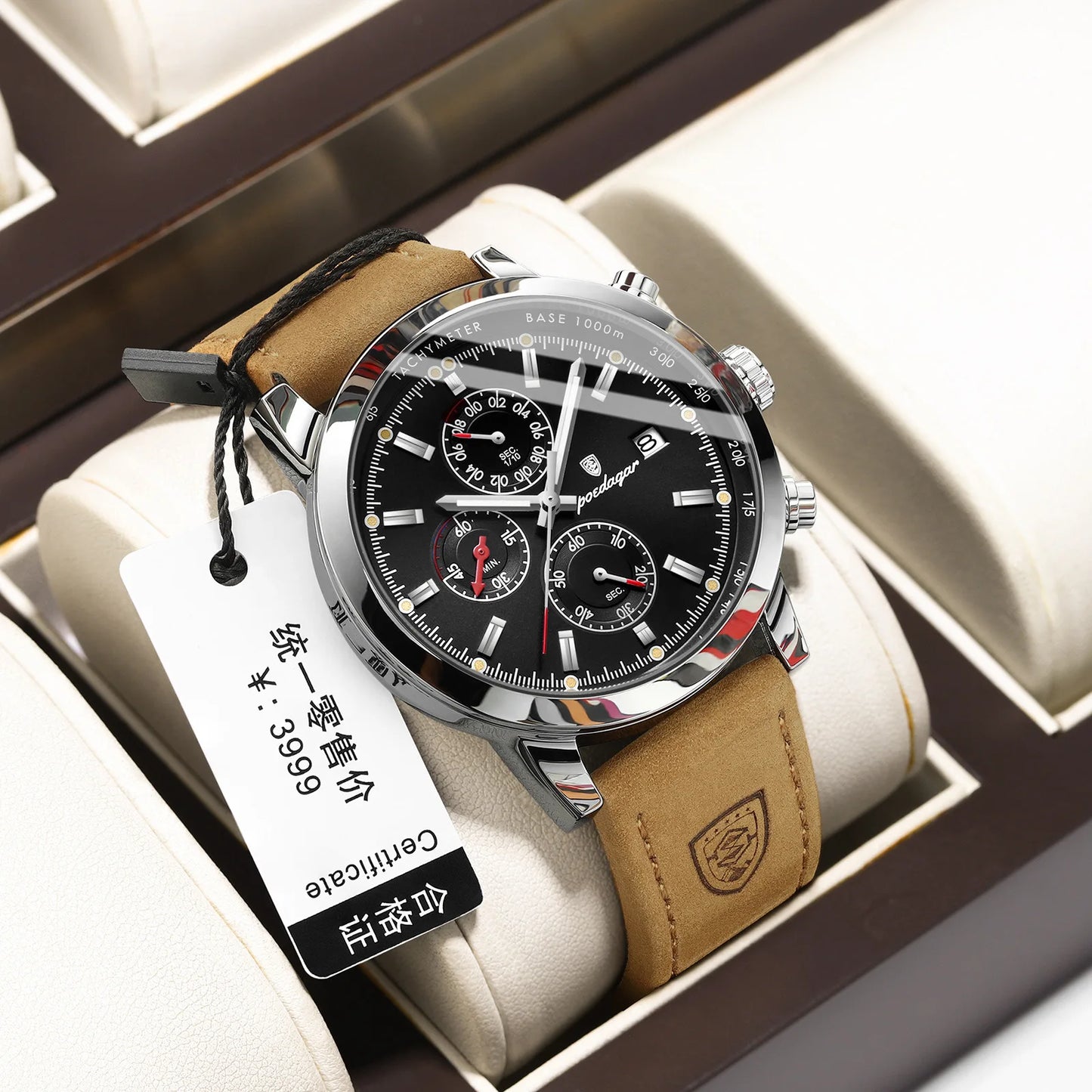 POEDAGAR 932 NewLuxury Wristwatch for Man Waterproof Luminous Chronograph Men Sports Leather Quartz Watches Reloj