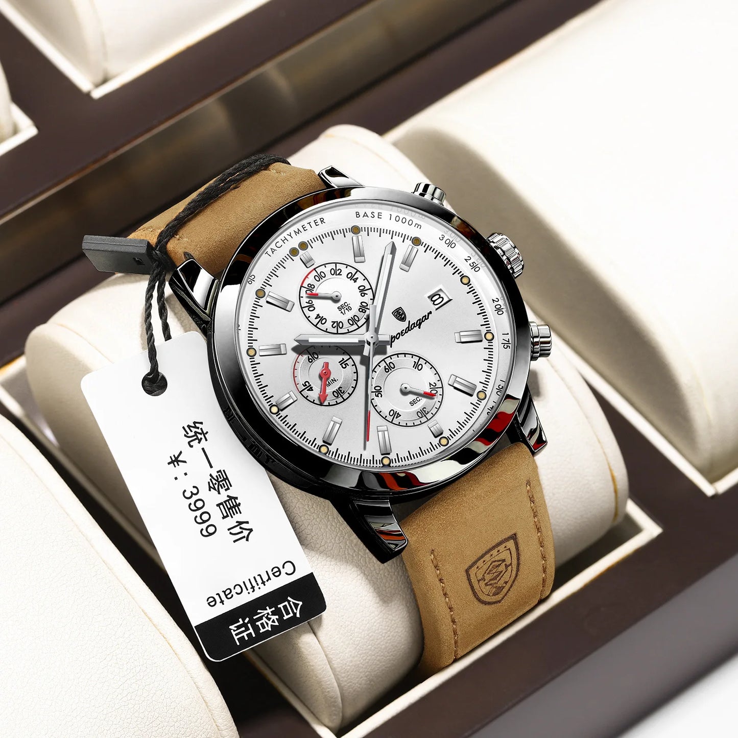 POEDAGAR 932 NewLuxury Wristwatch for Man Waterproof Luminous Chronograph Men Sports Leather Quartz Watches Reloj