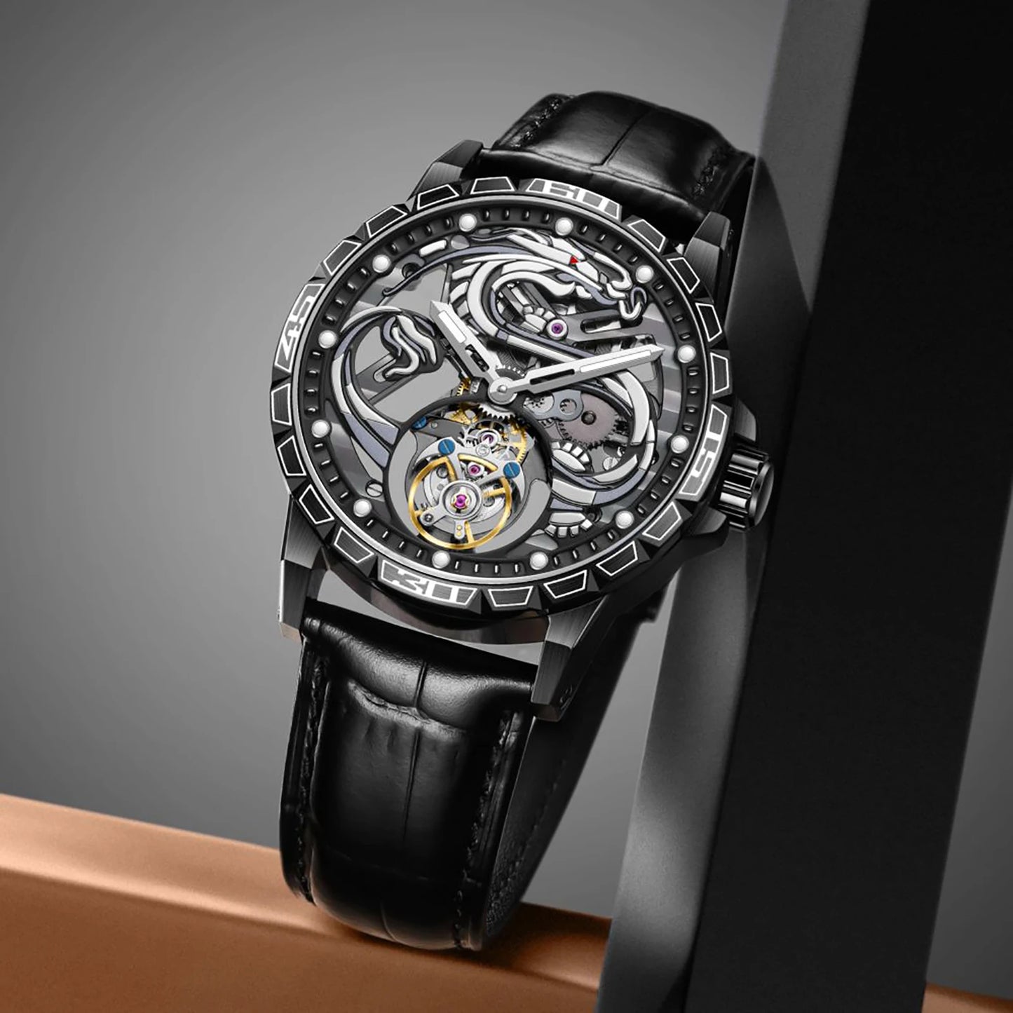 China Zodiac Dragon Flying Tourbillon Movement Manual-winding Watch Waterproof Men's Tourbillon Skeleton Mechanical Watches