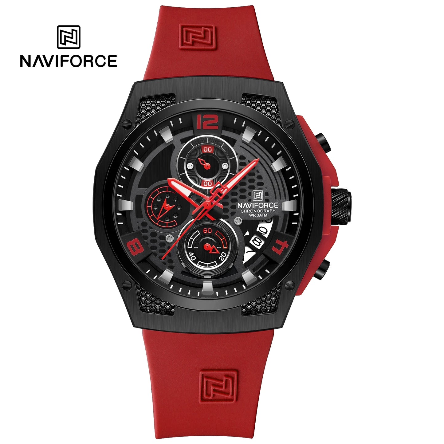 NAVIFORCE Men Sport Watch Fashion Chronograph Silicone Strap Waterproof Calendar Mens Luxury Black Gold Quartz Watches 8051