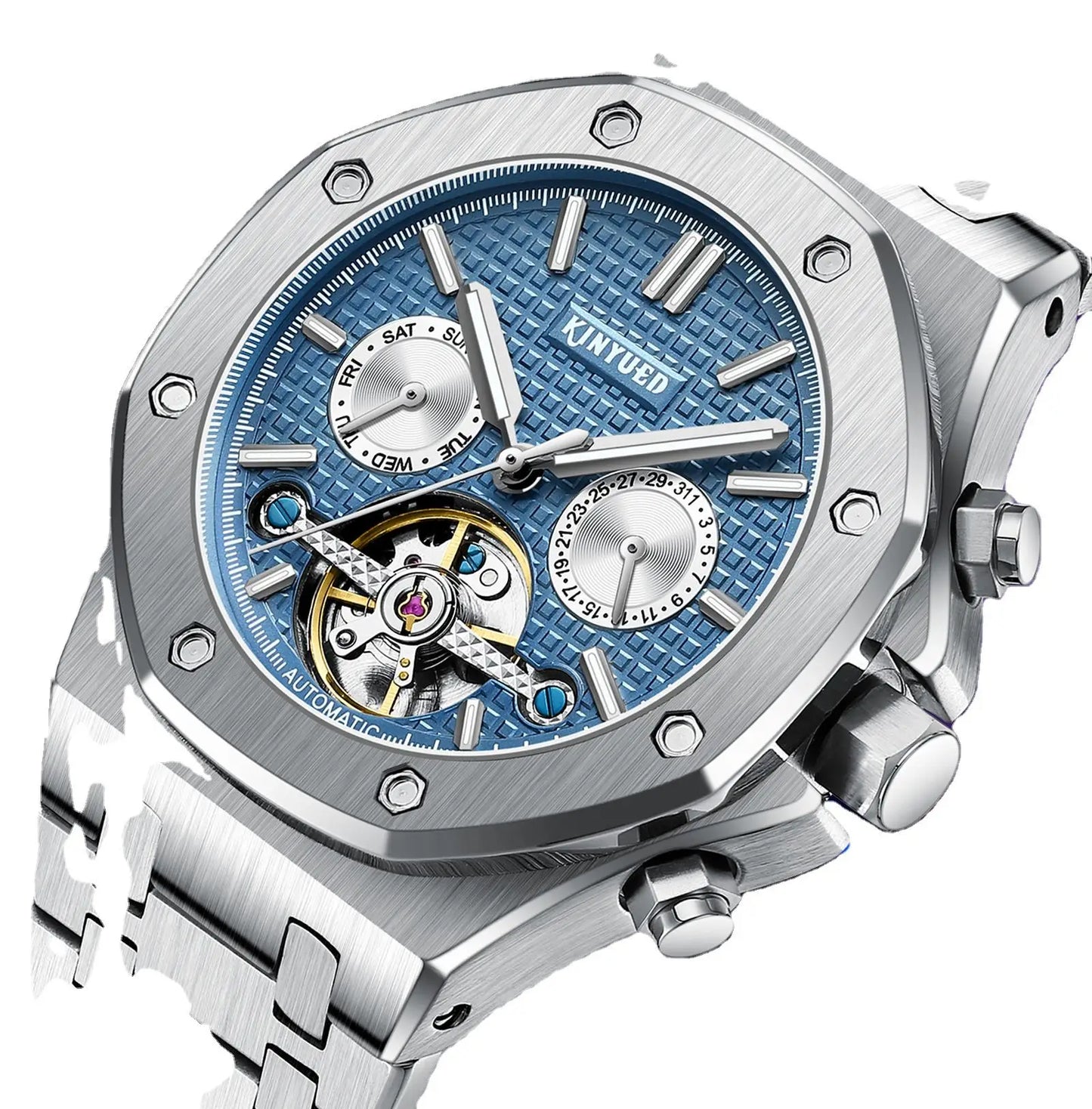 Custom Logo J121 Business Stainless Steel Strap Watches Male Fashion Tourbillon Hollow Out Automatic Mechanical