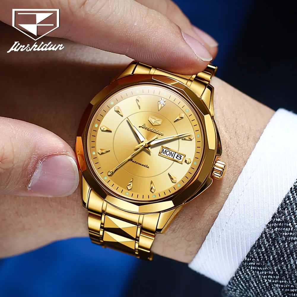 JSDUN 8936 Custom OEM logo Casual Waterproof Stainless Steel Calendar Sport Automatic Mechanical Watches Men Wrist