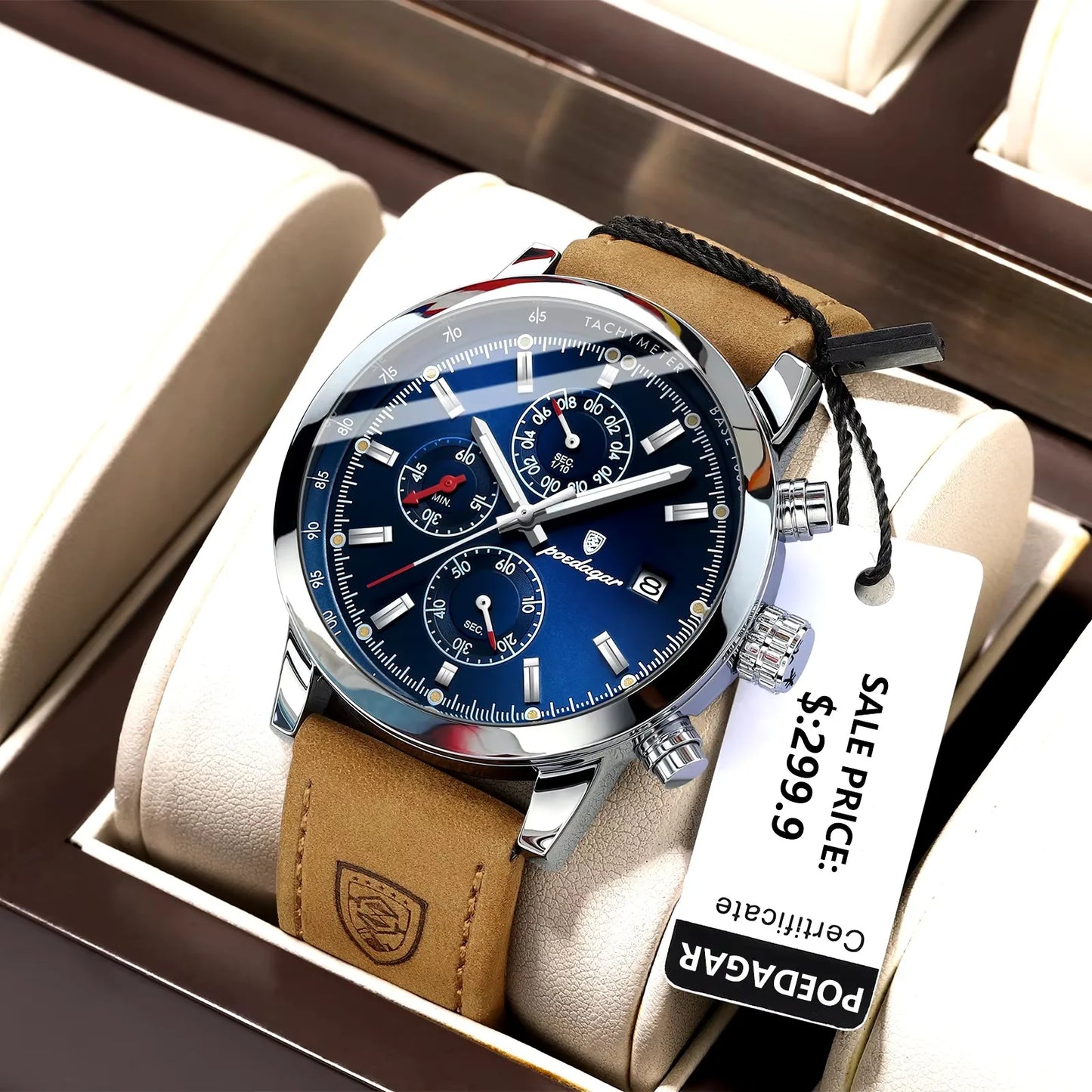 POEDAGAR 932 NewLuxury Wristwatch for Man Waterproof Luminous Chronograph Men Sports Leather Quartz Watches Reloj