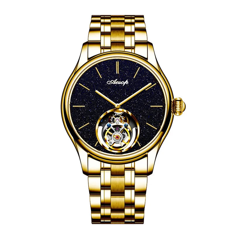 AESOP Starry Sky Tourbillon Watch for Men Fashion Stainless Steel Waterproof Men's Mechanical Watches with Steel Strip