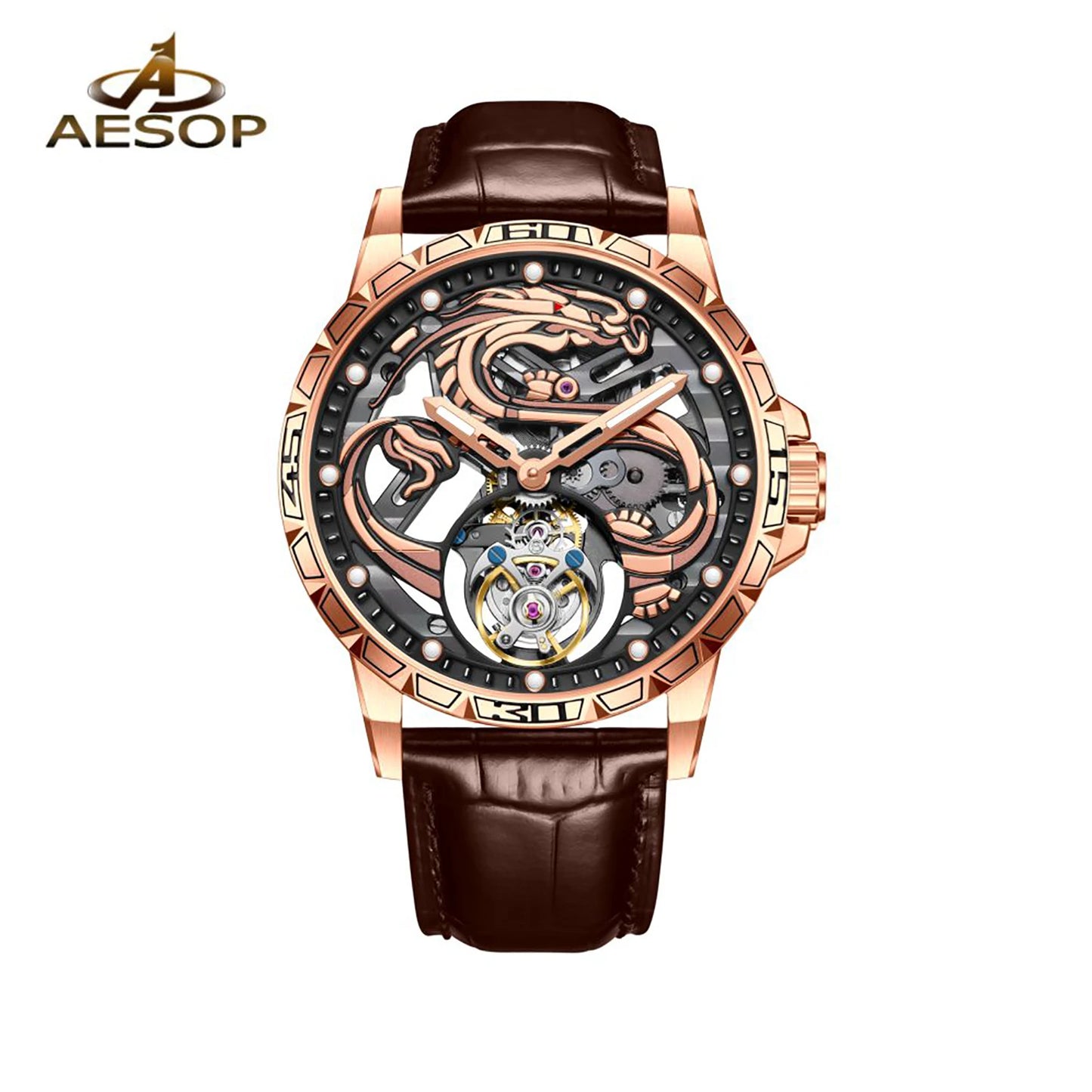China Zodiac Dragon Flying Tourbillon Movement Manual-winding Watch Waterproof Men's Tourbillon Skeleton Mechanical Watches