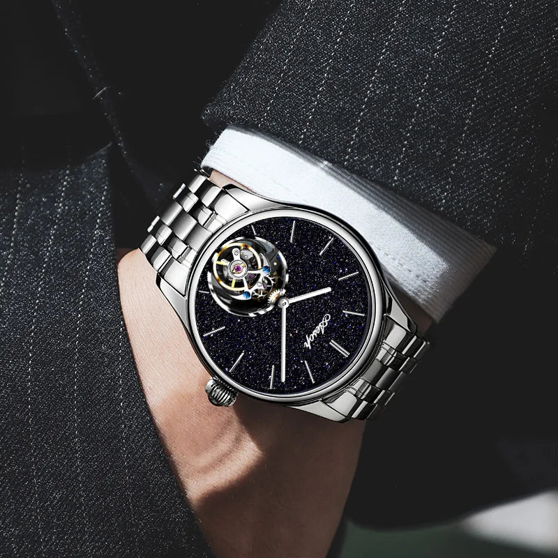 AESOP Starry Sky Tourbillon Watch for Men Fashion Stainless Steel Waterproof Men's Mechanical Watches with Steel Strip