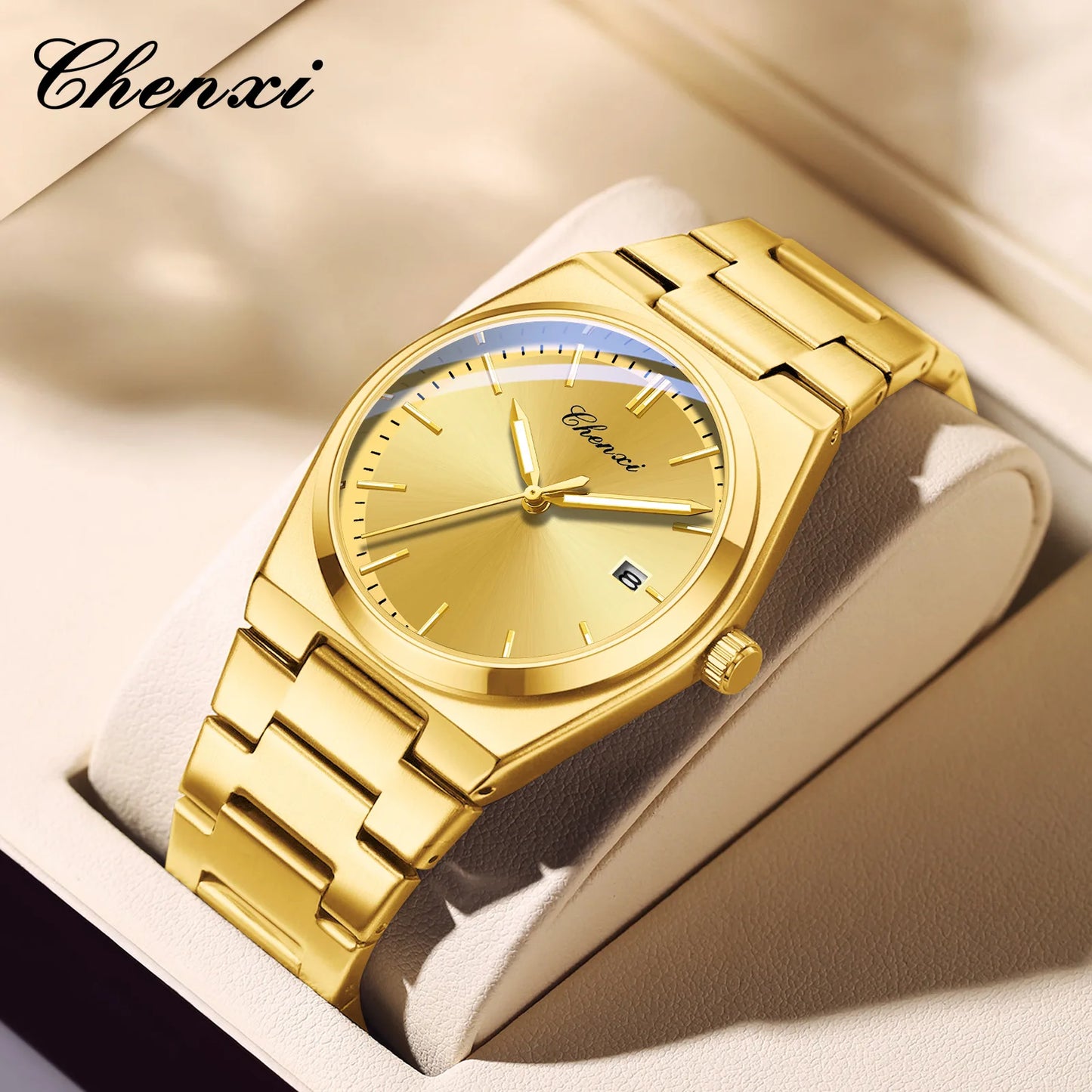 CHENXI 683 Classic Minimalist Dial Fashion Casual Quartz Watches for Men Calendar Stainless Steel Gold Watch Hot Selling Gift