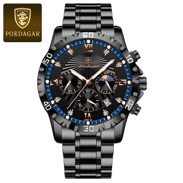 POEDAGAR Luxury Watch for Men 965 Waterproof Luminous Chronograph Date Man Wrist Watch Stainless Steel Quartz Men's Watches