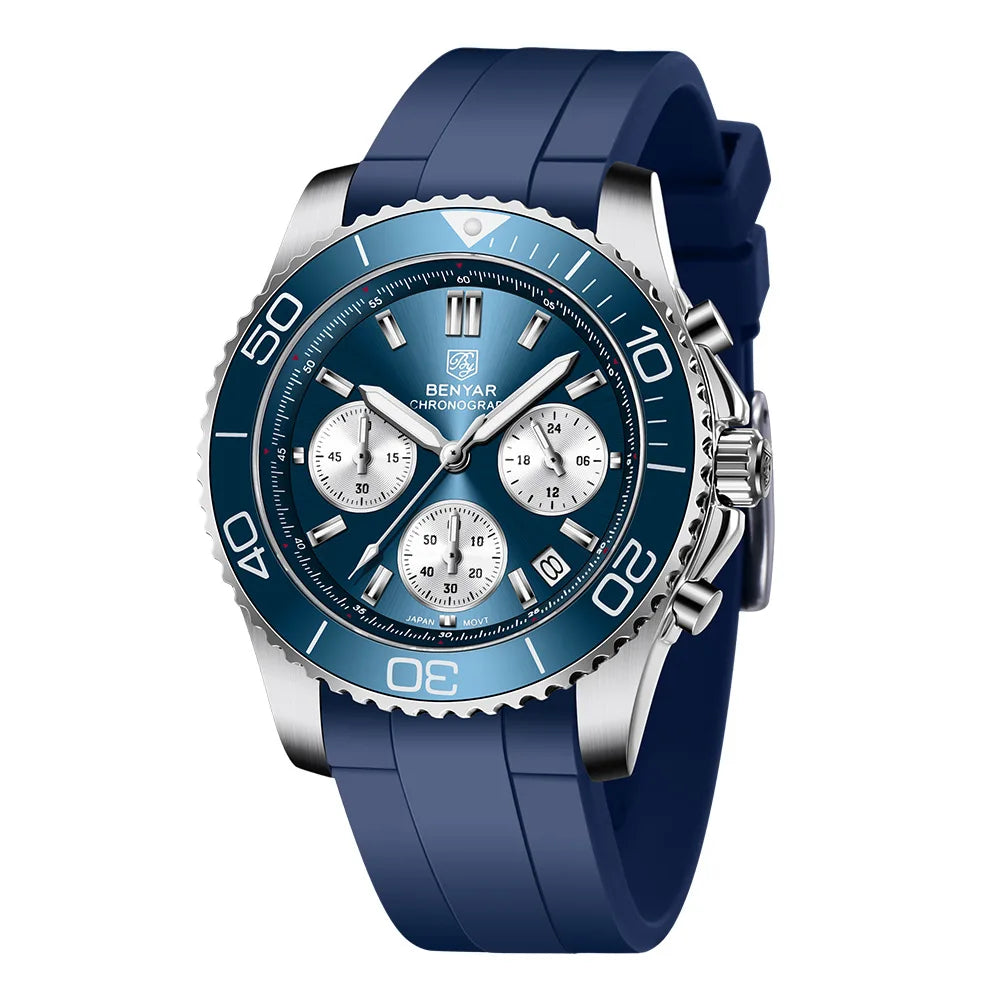 BENYAR S002 Stainless Steel Men Waterproof Wristwatch Japan Chronograph Quartz Benyar Watches Reloj Hombre