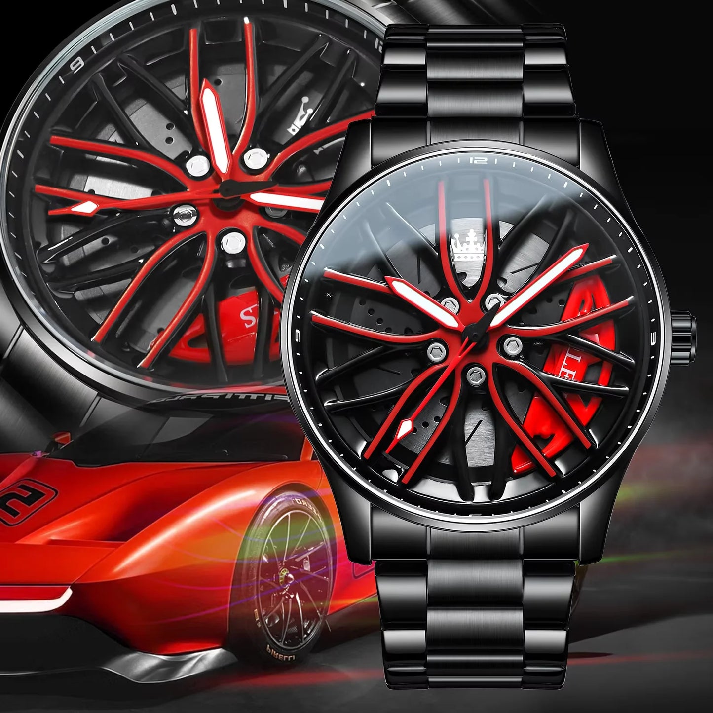 OLEVS Wheel Men's Luxury Watch Waterproof Rotary Sport Car Rim Man Wrist Watch High Quality Best Selling Quartz Men's Watches