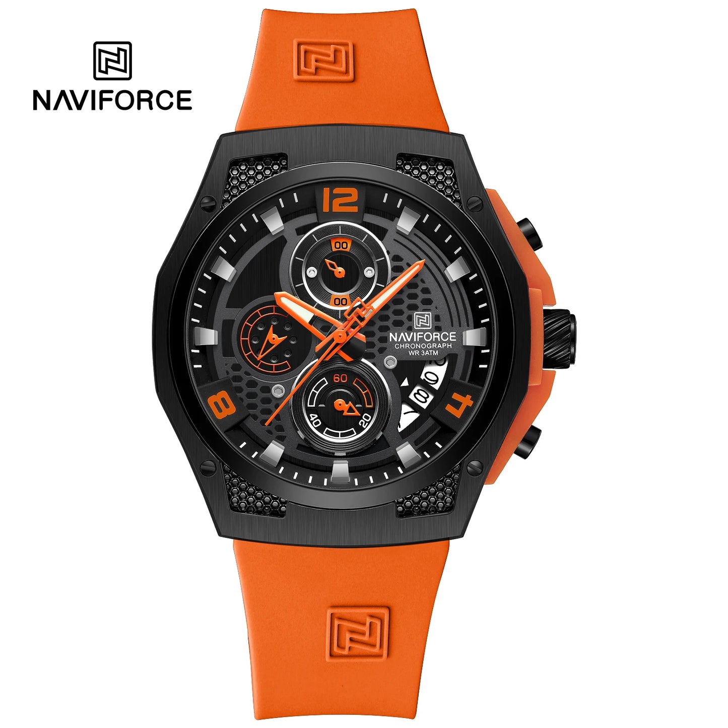 NAVIFORCE Men Sport Watch Fashion Chronograph Silicone Strap Waterproof Calendar Mens Luxury Black Gold Quartz Watches 8051