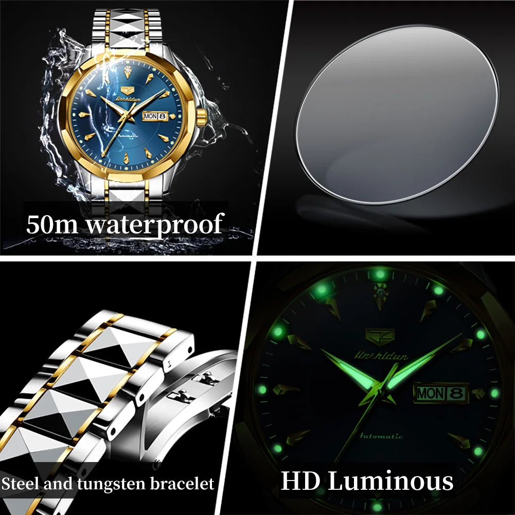 JSDUN 8936 Custom OEM logo Casual Waterproof Stainless Steel Calendar Sport Automatic Mechanical Watches Men Wrist
