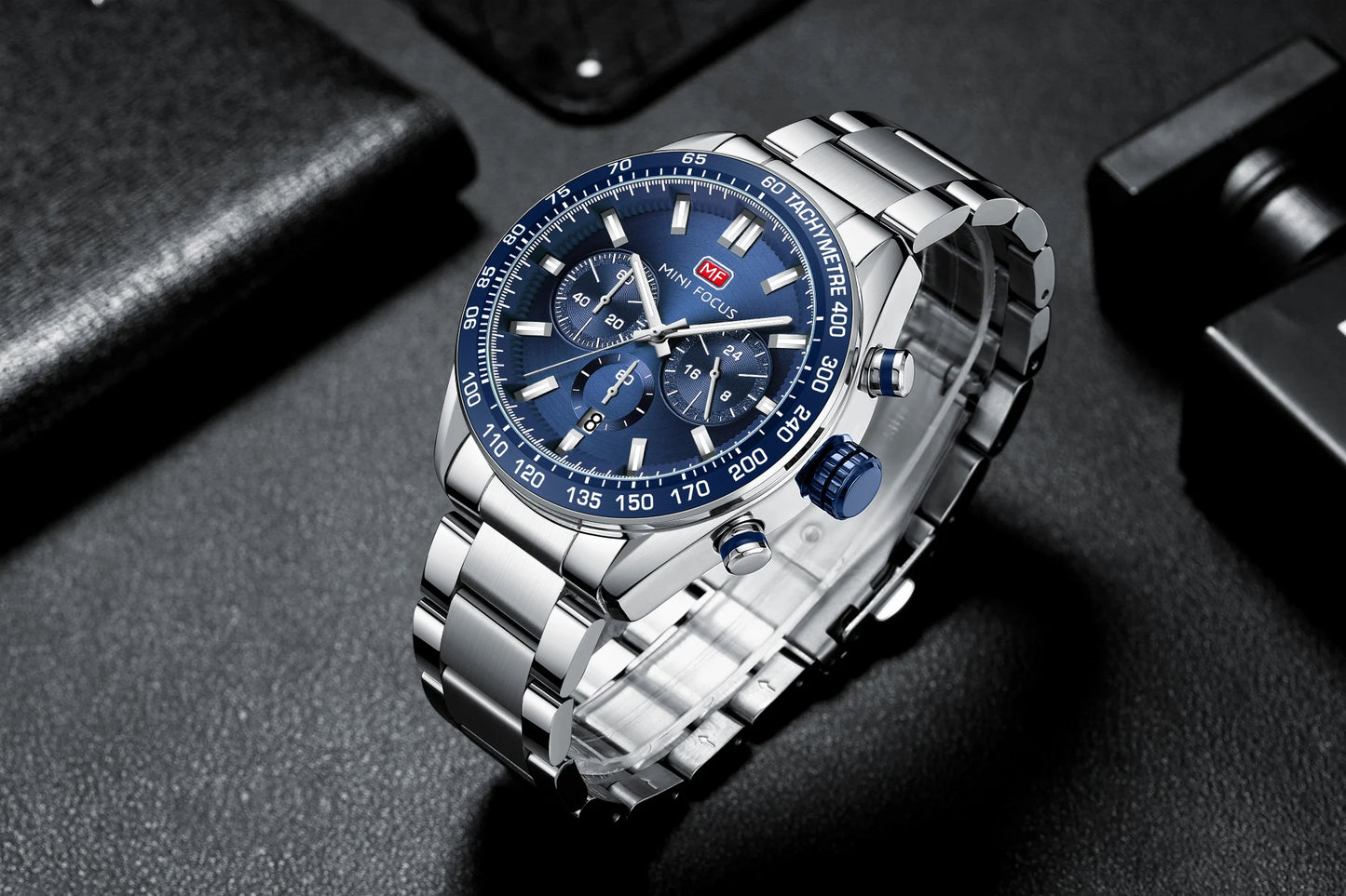 Top-Ranking MINI FOCUS MF0403G Business Watch Men High End Big Dial Waterproof Luminous With Stainless Steel Band Quartz Watches