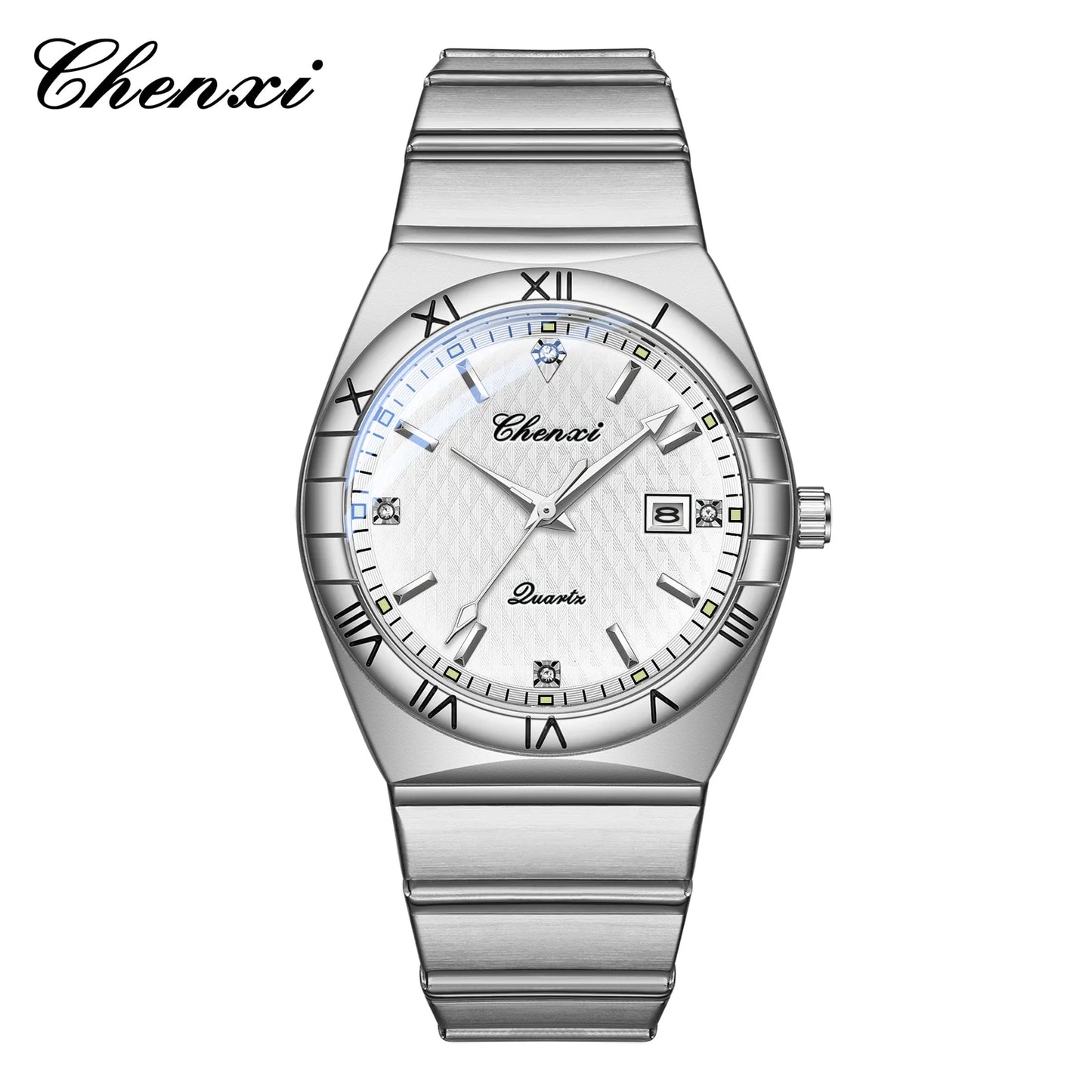 CHENXI 6402 Silver Blue Watch for Men New Mens Wristwatch 40mm Stainless Steel Quartz Watches Business Casual Bracelet Man Gift