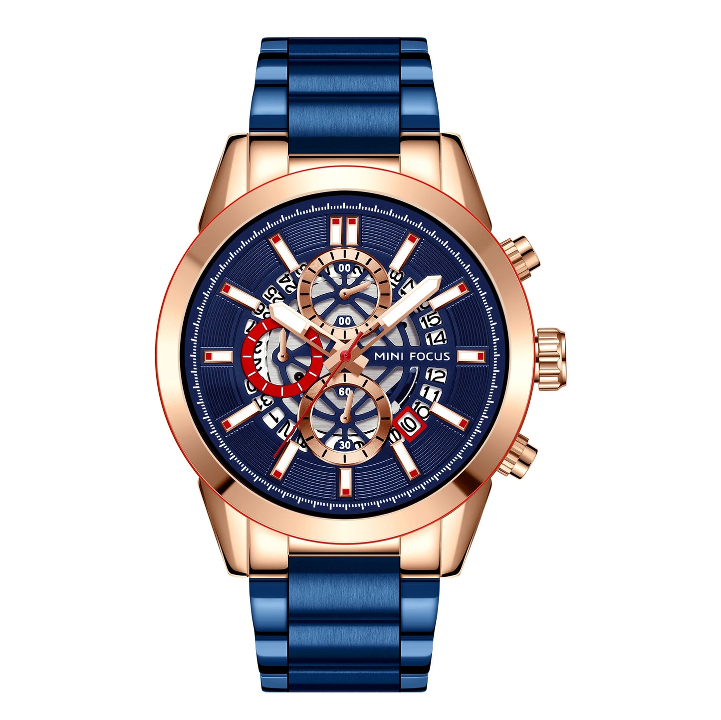 Montre Homme MINI FOCUS MF0285G Luxury Quartz Watch Sports Waterproof Calendar Silver Stainless Steel Band Men Wrist Watches