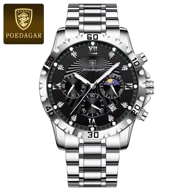 POEDAGAR Luxury Watch for Men 965 Waterproof Luminous Chronograph Date Man Wrist Watch Stainless Steel Quartz Men's Watches
