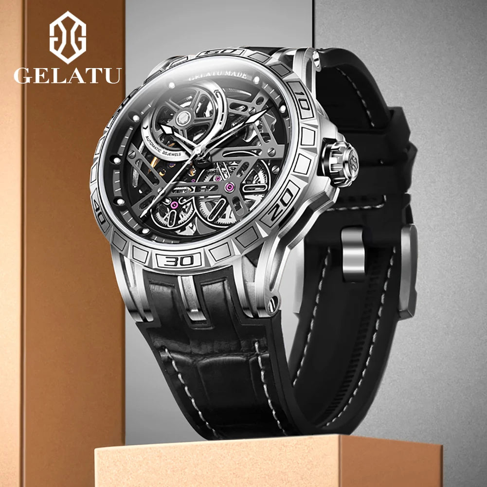 GELATU 6015 Men Watches Luxury Fashion Waterproof Skeleton Sport Hollowed Custom logo Automatic Mechanical Watch for Man