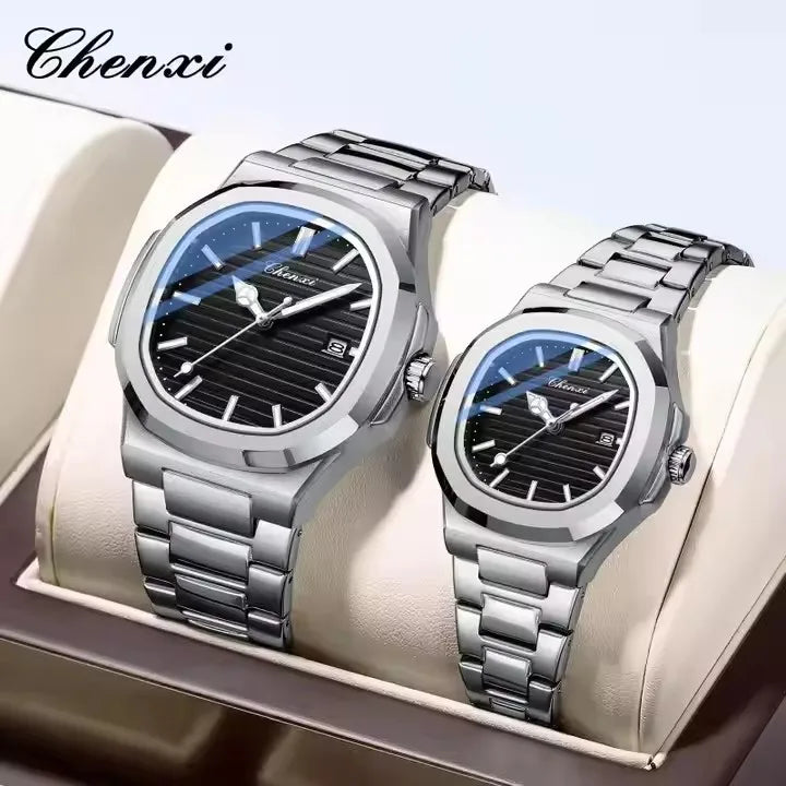 8222 Chenxi Watch Stainless Steel Band Date Mens Clock Business Male Quartz Waterproof Luxuries Man Square Wrist Watches for Men