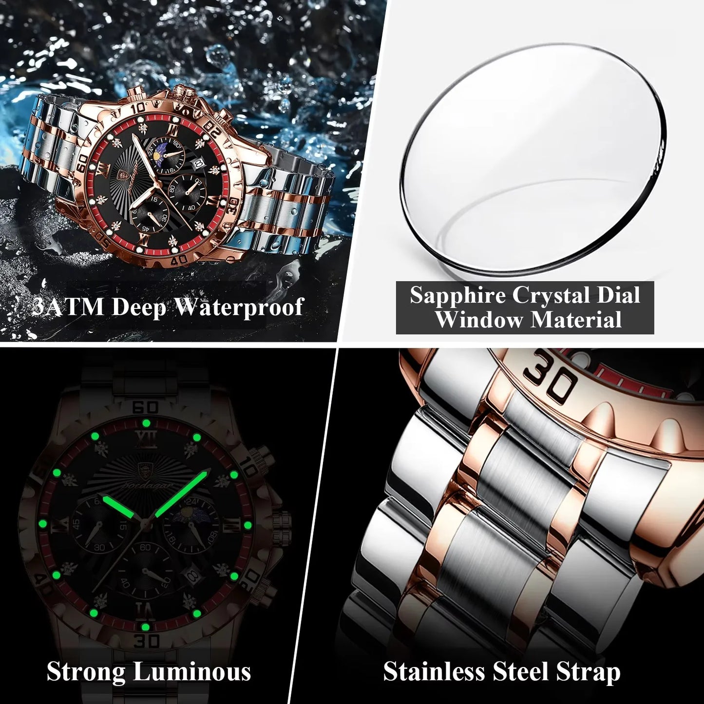 POEDAGAR Luxury Watch for Men 965 Waterproof Luminous Chronograph Date Man Wrist Watch Stainless Steel Quartz Men's Watches