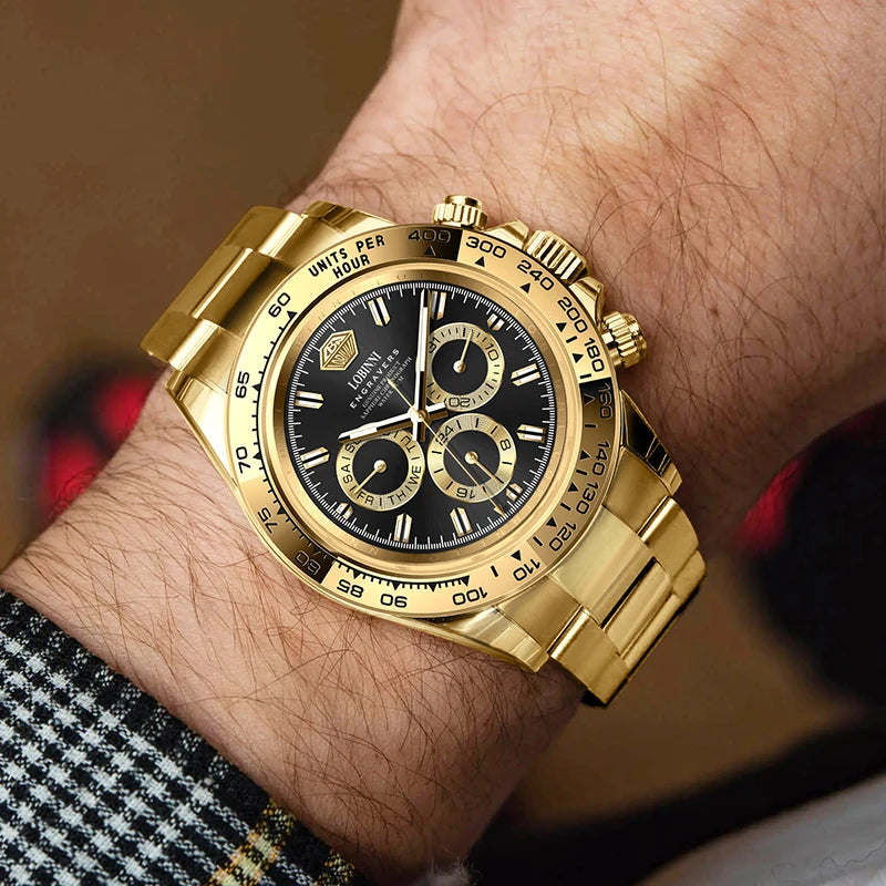 LOBINNI Luxury Brand Stainless Steel Fully Automatic Mechanical Watch Gold Color Men Watches