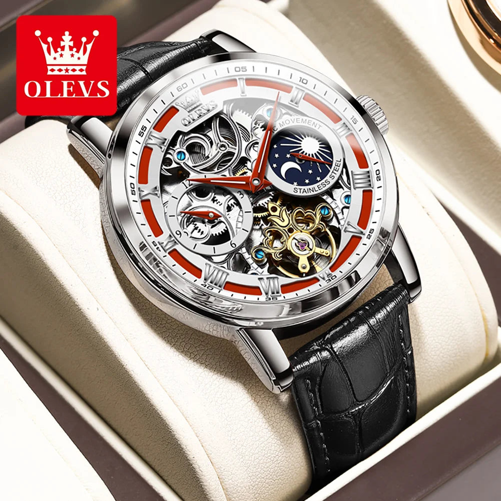 OLEVS 6670 Luxury Brand Men Style Fashion Skeleton Mechanical Men's Watch Genuine Leather Belt Automatic Oem Automatic Watches