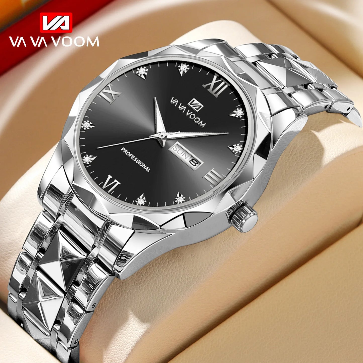 Hannah Martin Vava Voom 2741 Fashion Men's Watches Brand Waterproof Stainless Steel Business High End Date Quartz Watch for Men