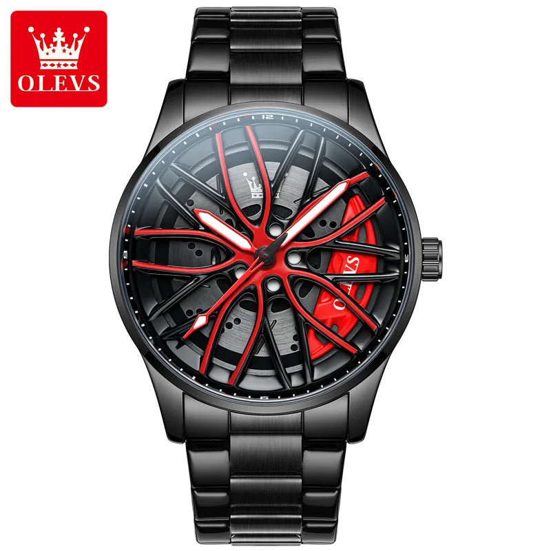 OLEVS Wheel Men's Luxury Watch Waterproof Rotary Sport Car Rim Man Wrist Watch High Quality Best Selling Quartz Men's Watches