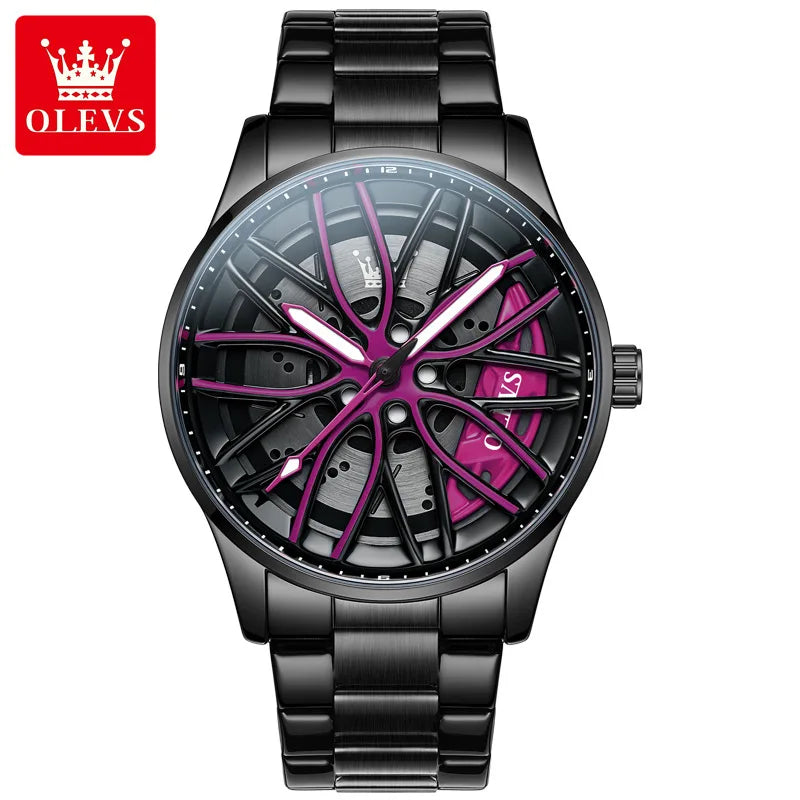 OLEVS Wheel Men's Luxury Watch Waterproof Rotary Sport Car Rim Man Wrist Watch High Quality Best Selling Quartz Men's Watches