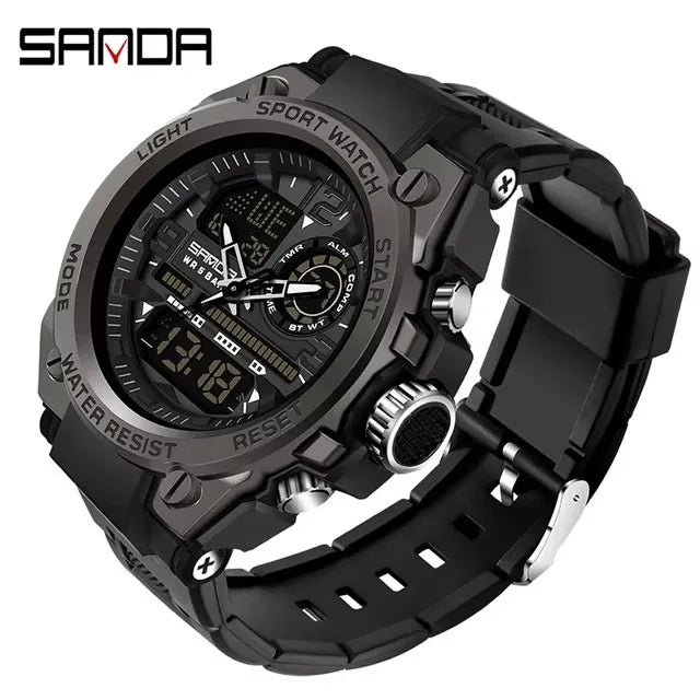 SANDA 6024 2025 Top Brand Men's Watches 5ATM Waterproof Sport Digital Wristwatch Quartz Watch for Men Clock Relogio Masculino