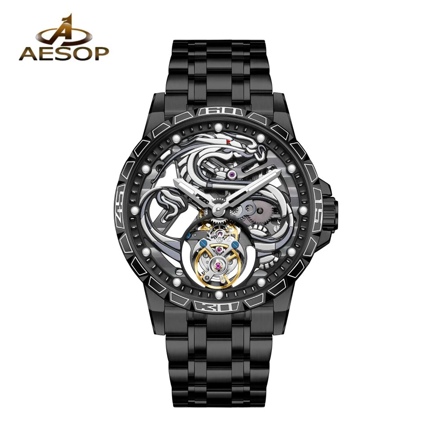 China Zodiac Dragon Flying Tourbillon Movement Manual-winding Watch Waterproof Men's Tourbillon Skeleton Mechanical Watches