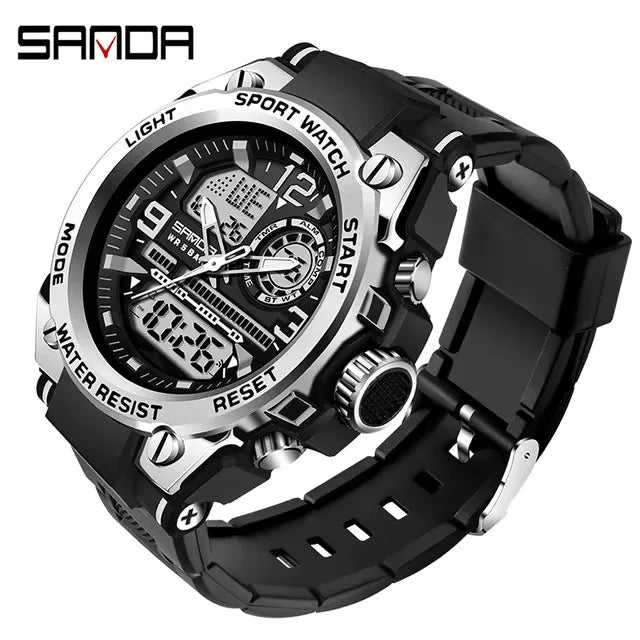 SANDA 6024 2025 Top Brand Men's Watches 5ATM Waterproof Sport Digital Wristwatch Quartz Watch for Men Clock Relogio Masculino
