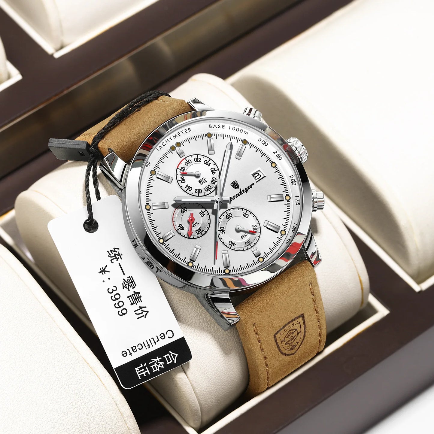 POEDAGAR 932 NewLuxury Wristwatch for Man Waterproof Luminous Chronograph Men Sports Leather Quartz Watches Reloj