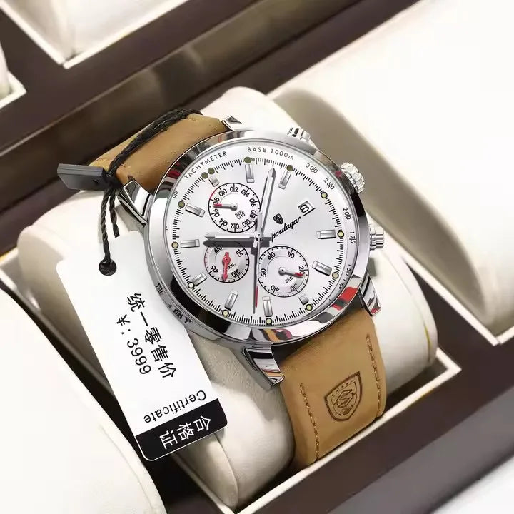 POEDAGAR 932 NewLuxury Wristwatch for Man Waterproof Luminous Chronograph Men Sports Leather Quartz Watches Reloj