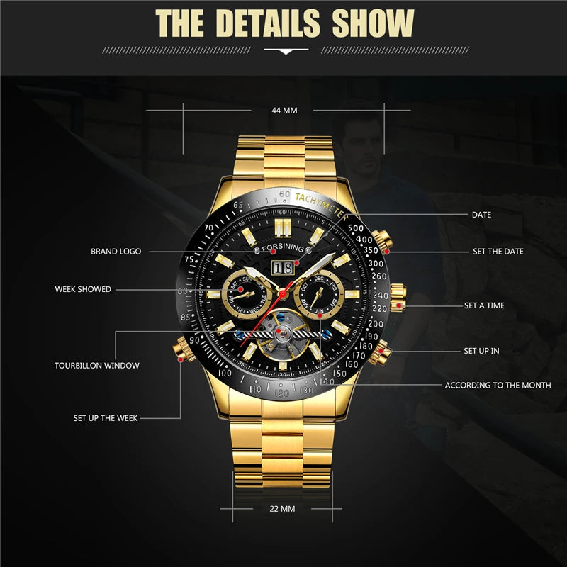 Relogio Masculino FORSINING Top Luxury Automatic Wrist Watch Mens Tourbillon Mechanical Watches Men's Wristwatches Clock Gold