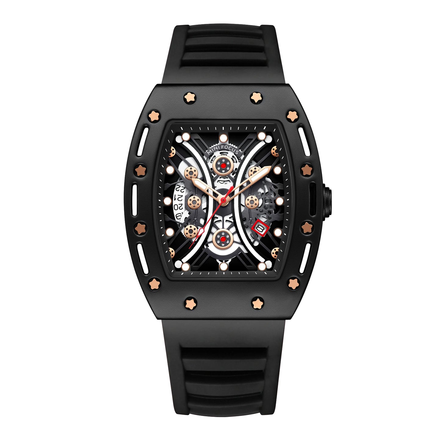 MINI FOCUS MF0420G Men Fashion Barrel Shaped Sports Watch Silicone Strap Waterproof With Luminous Hands Quartz Watches Reloj