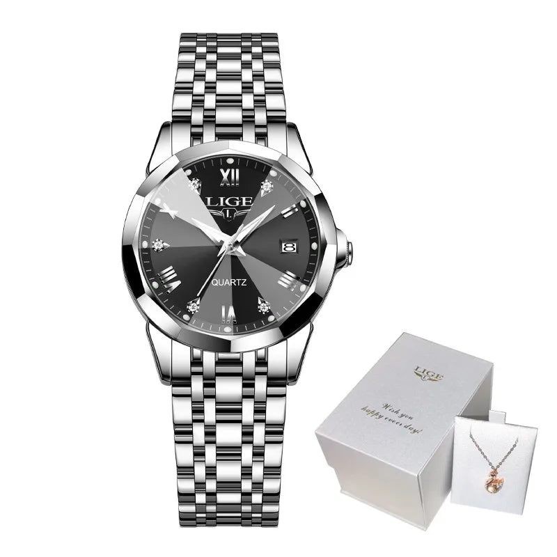 LIGE New Woman Watch Original Movement Calendar Quartz Watches Women Top Brand Fashion Luminous Stainless Steel Women's Watch