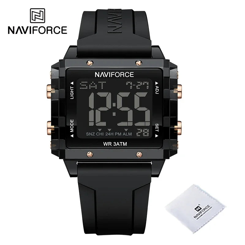 NAVIFORCE Watches for Woman Casual Waterproof Day and Date Dispay Silicone Strap Ladies Wristwatch LCD Digital Electronic Clocks