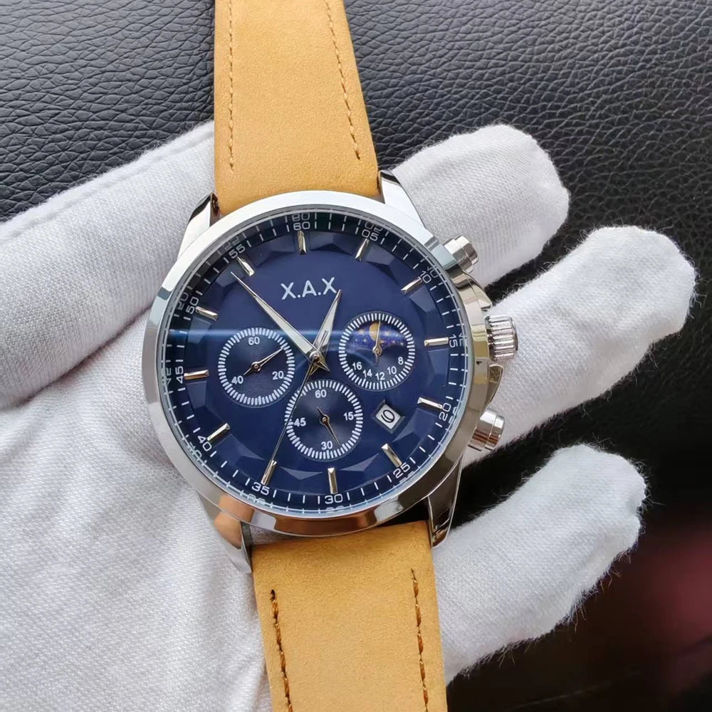 Chronograph Watches Leather Band Multiple Function