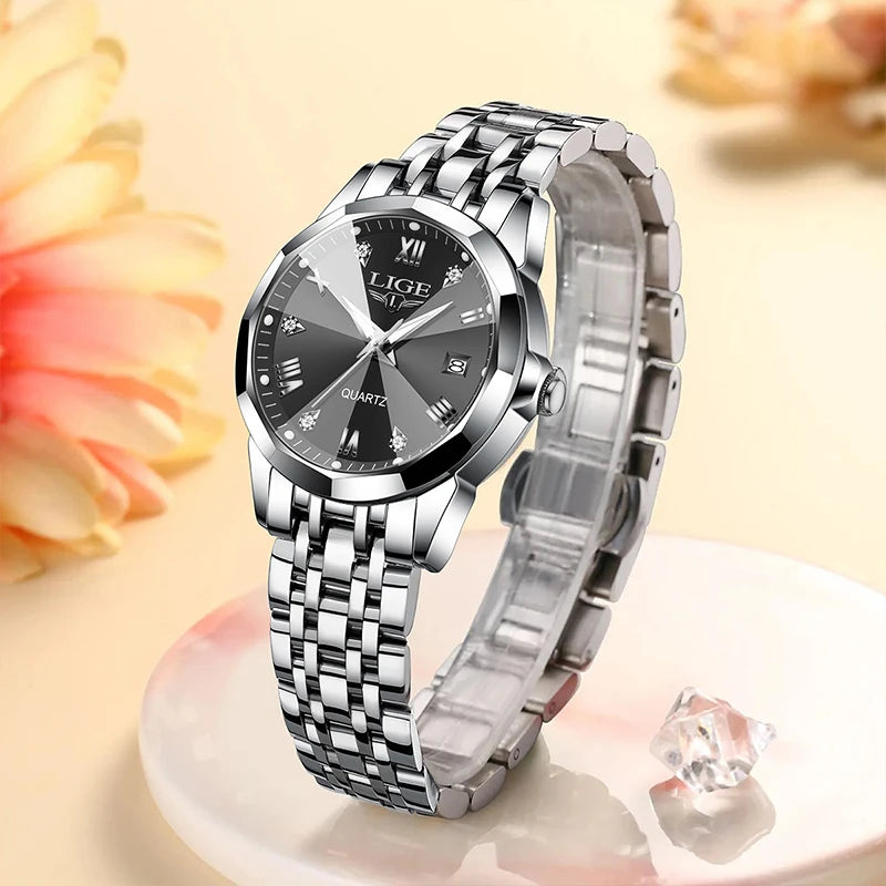 LIGE New Woman Watch Original Movement Calendar Quartz Watches Women Top Brand Fashion Luminous Stainless Steel Women's Watch
