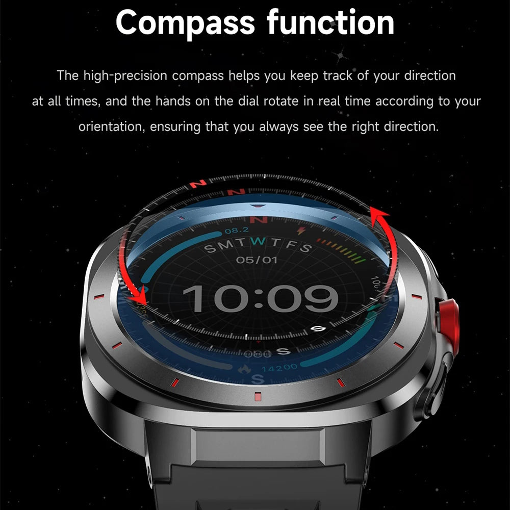 2025 Smart Health Sports Watches Heart Rate Outdoor Compass Blue Tooth Call Smartwatch 1ATM Waterproof Voice Assistant Bracelet