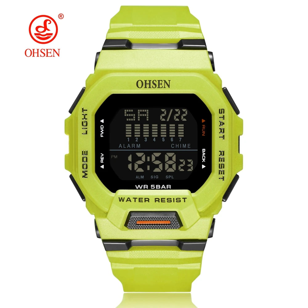 Outdoor Sport Digital Watches for Men Green Silicone Waterproof Tactical Electronic Men's Watch Big Dial Clock relogio masculino