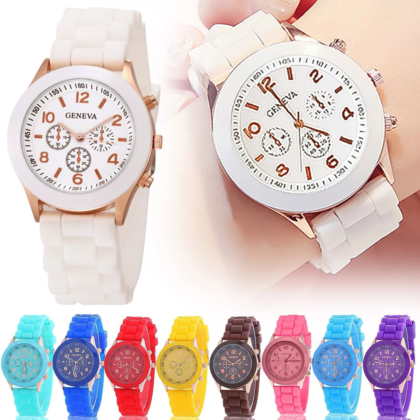 Men'S And Women'S Waterproof Watches Quartz Wristwatch Circular Arabic Numeral Dial Silicone Strap Wristwatch Decorations Gift