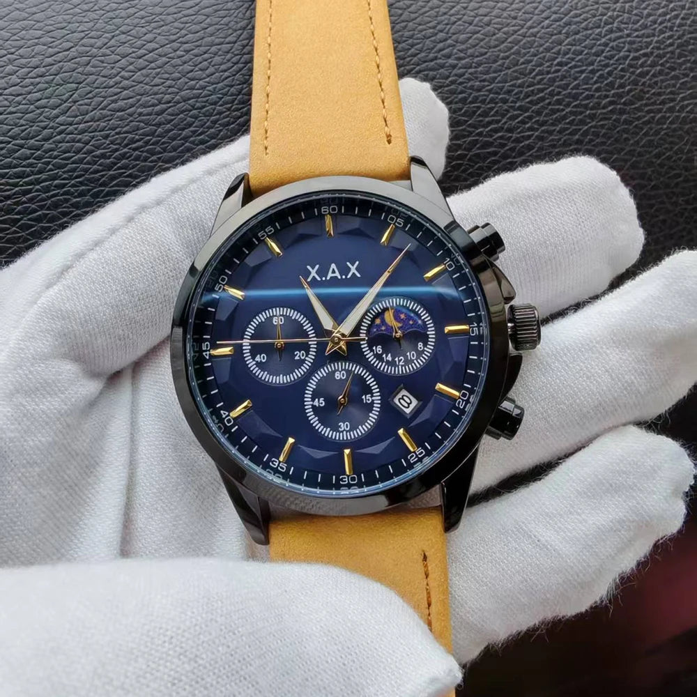 Chronograph Watches Leather Band Multiple Function