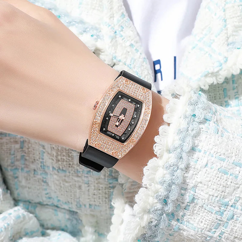New Top Luxury Watches For Woman Famous Crystal Silicone Jelly Quartz Watch Students Gift Reloj Mujer Ladies Tonneau Wristwatch