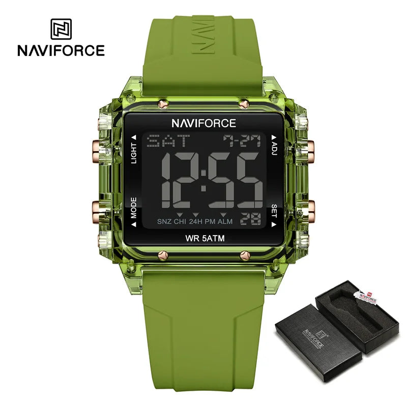 NAVIFORCE Watches for Woman Casual Waterproof Day and Date Dispay Silicone Strap Ladies Wristwatch LCD Digital Electronic Clocks