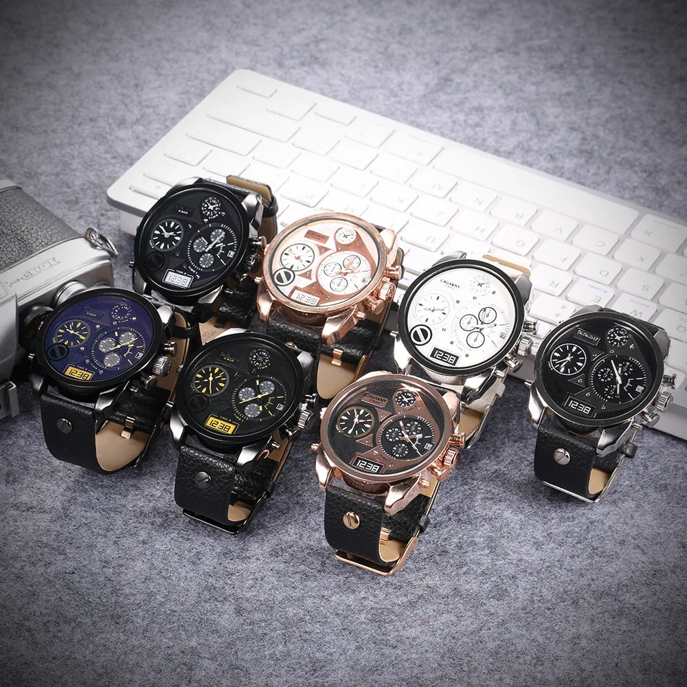 Wristwatch Leather Strap Male Clock Watch Man Luxury Brand Cagarny Men's Quartz Watches Waterproof Date Dual Times Relogio gifts