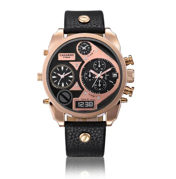 Wristwatch Leather Strap Male Clock Watch Man Luxury Brand Cagarny Men's Quartz Watches Waterproof Date Dual Times Relogio gifts