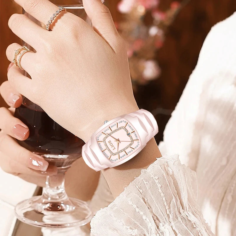 LIGE Elegant Luxury Watches for Woman Classic Fashion Casual Ceramic Strap Auto Date Waterproof Quartz Women's Watch Ladies Gift