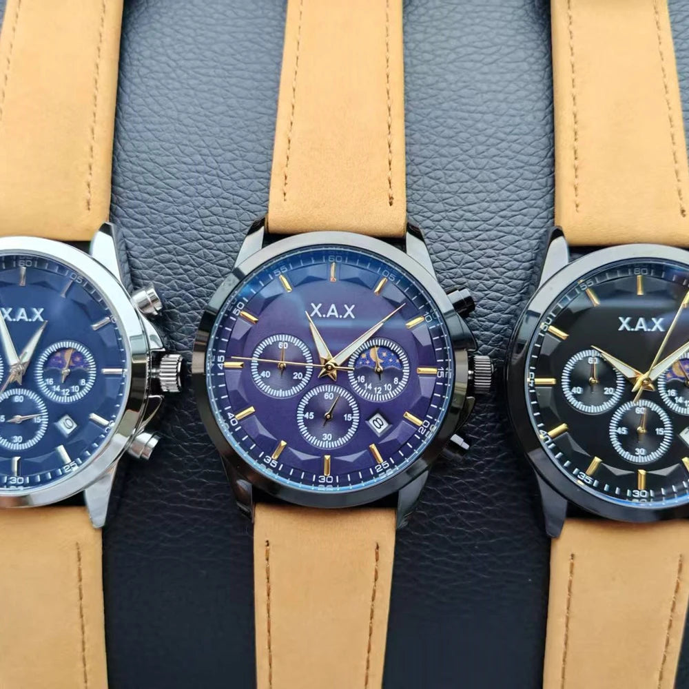 Chronograph Watches Leather Band Multiple Function