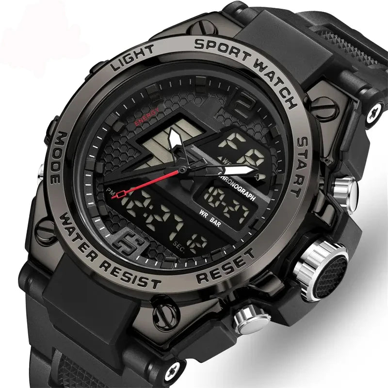 Men's Watches Sports Outdoor Waterproof Wrist Watch Tactical Date Multi Function Large Face LED Alarm Stopwatch for Men